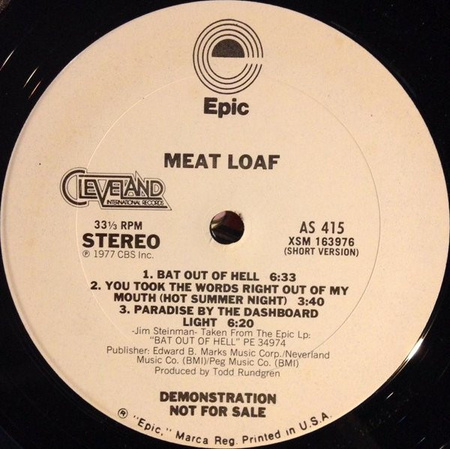Meat Loaf - Bat Out Of Hell / You Took The Words Right Out Of My Mouth (Hot Summer Night) / Paradise By The Dashboard Light (1977, US, Vinyl)