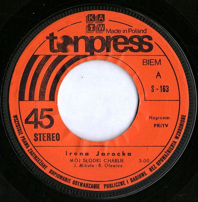 Irena Jarocka - Mój Słodki Charlie (1978, Poland, Vinyl)